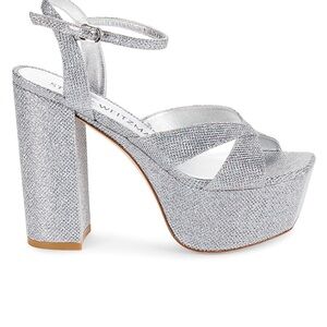 Stuart Weitzman Miami Embellished Platform Sandals – Silver | Size 9B | New